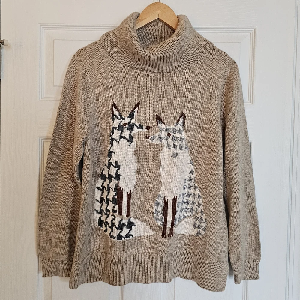 Vintage Norm Thompson Fox Sweater Size Medium - Picture 1 of 6